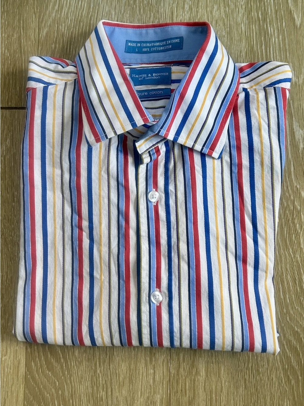 Haines & Bonner of London Men's 100% Cotton Striped Dress Shirt Size L